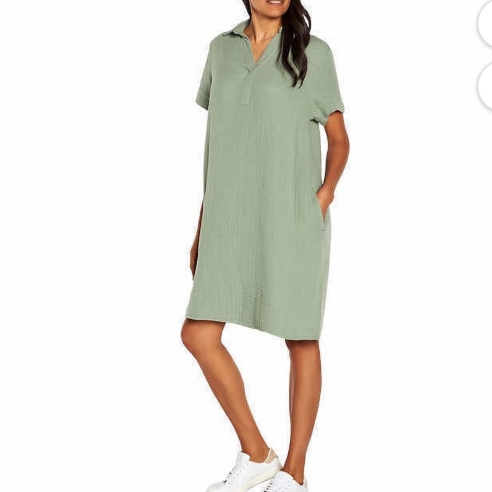 Three‎ Dots Light Green Gauze pocketed dress- worn a few times